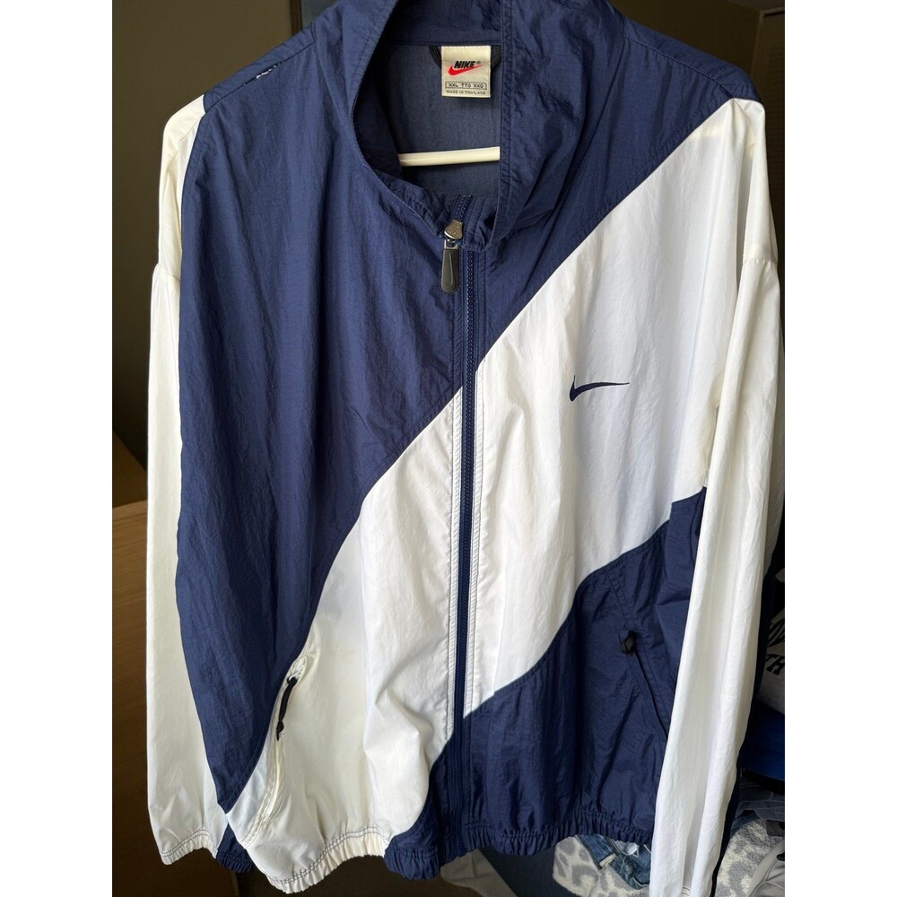 Vintage Nike Windbreaker Jacket XXL Blue White Big Swoosh Y2K Full Zip